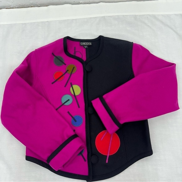 beppa Women’s size Small Fuchsia and Black Deco Wool Blazer - Picture 6 of 13
